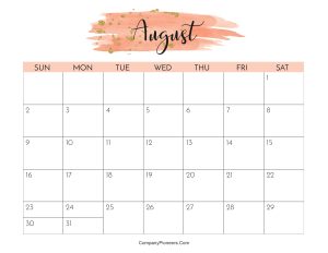 Cute August 2026 Calendar Printable Water Color
