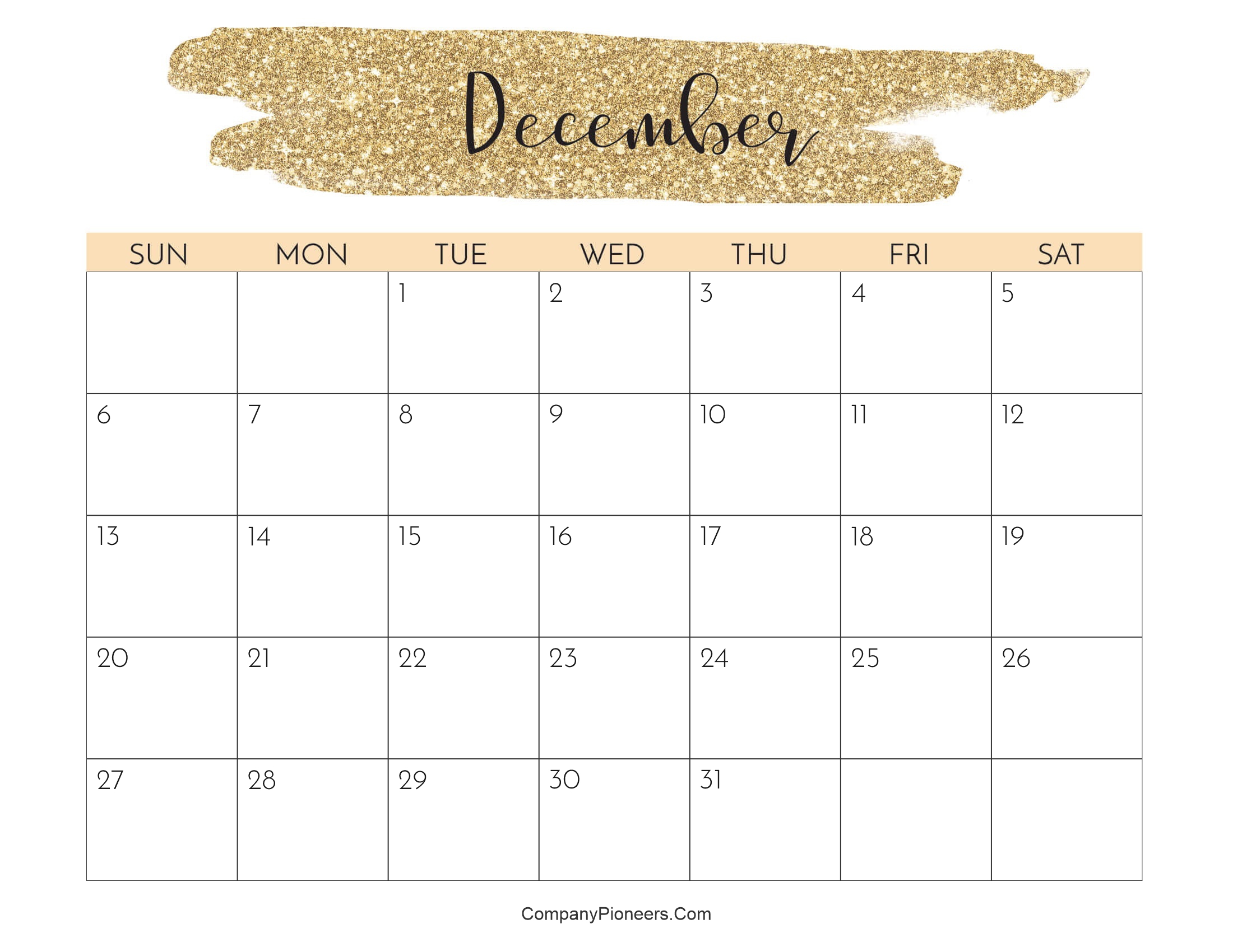 Cute December 2026 Calendar Printable Water Color