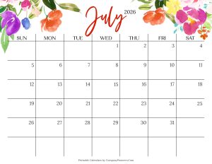 Cute June 2026 Calendar Multi Flower