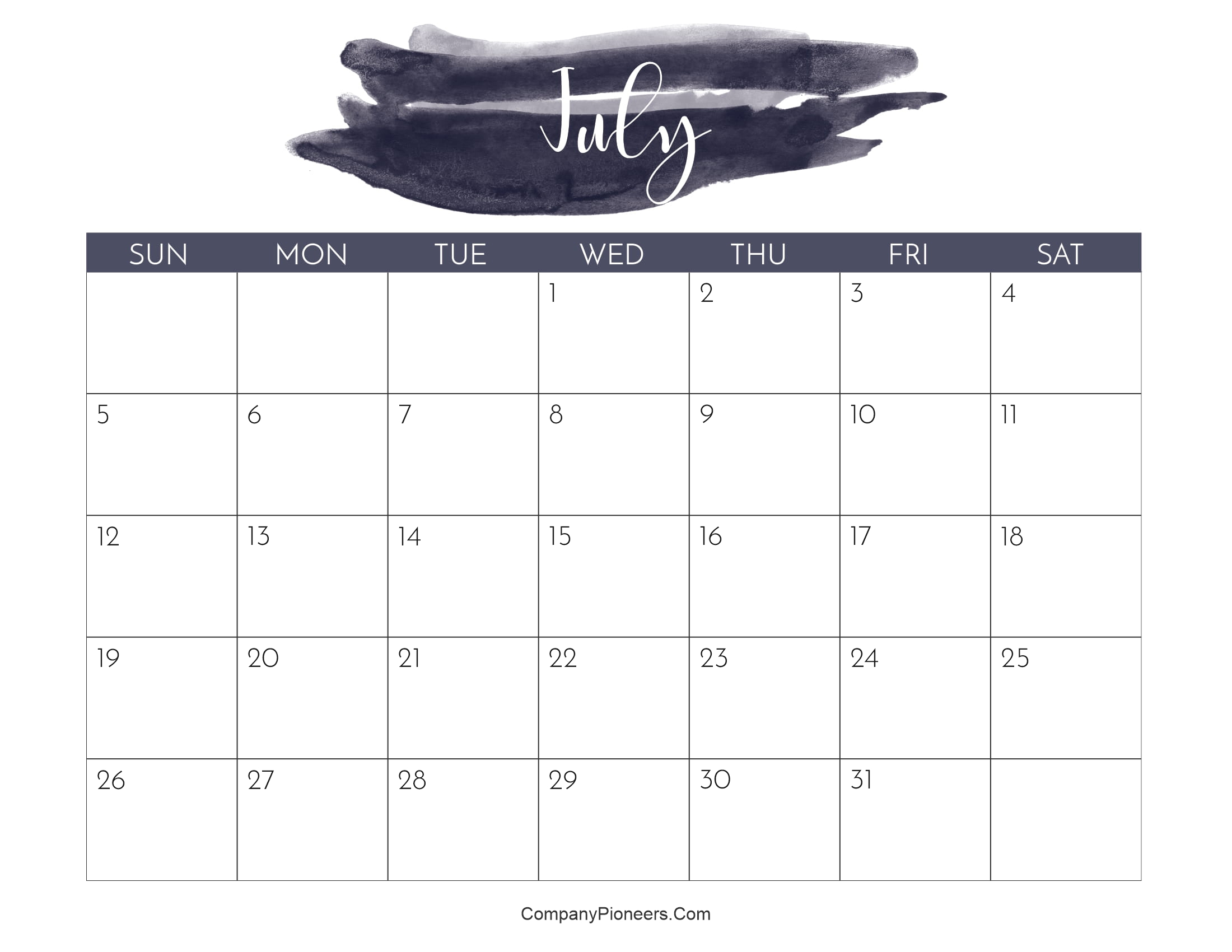 Cute June 2026 Calendar Printable Water Color