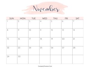 Cute November 2026 Calendar Printable Water Color