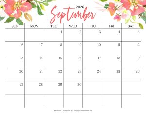 Cute September 2026 Calendar Multi Flower