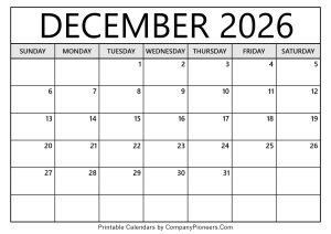 December 2026 Calendar Template Blank