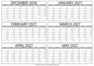 December 2026 to May 2027 Calendar