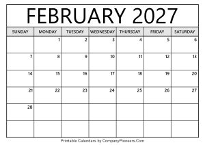 February 2027 Calendar Template Blank