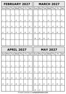 February March April May 2027 Calendar