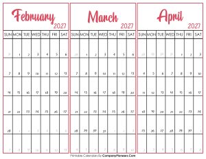 February March and April 2027 Calendar