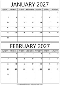 January February 2027 Calendar