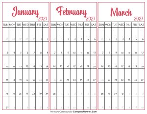 January February and March 2027 Calendar