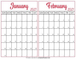 January and February Calendar 2027