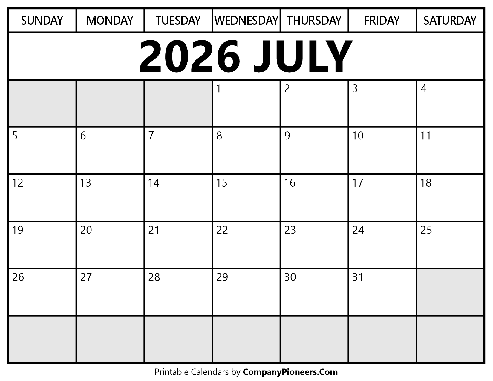 July 2026 Calendar Segoe UI Font