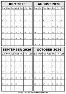 July August September October 2026 Calendar