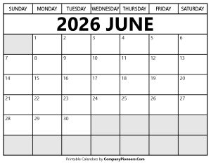 June 2026 Calendar Segoe UI Font