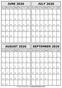 June July August September 2026 Calendar