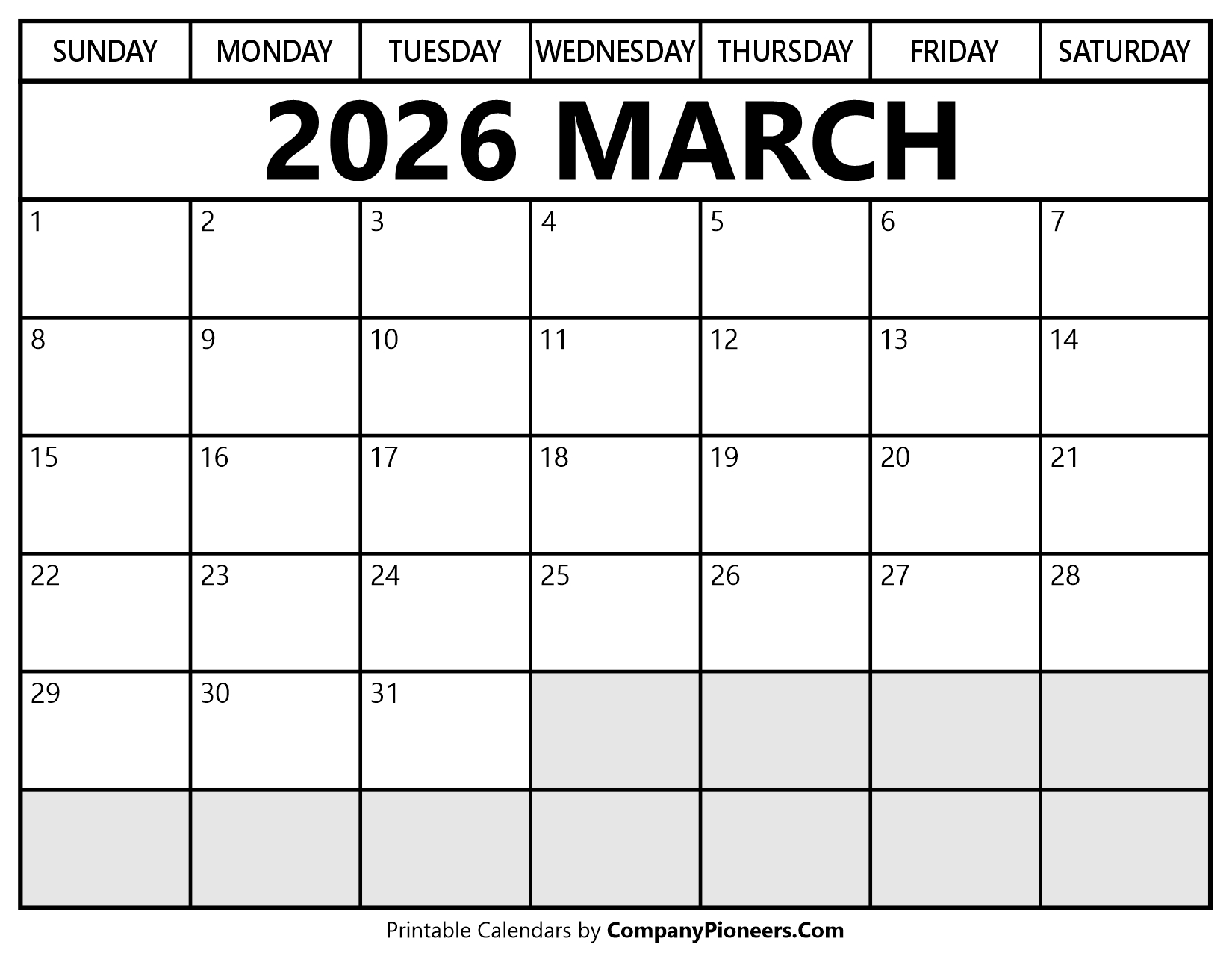 March 2026 Calendar Segoe UI Font