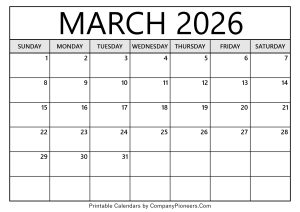 March 2026 Calendar Template Blank