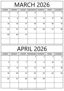 March April 2026 Calendar
