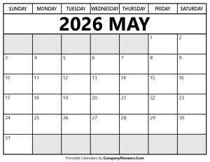 May 2026 Calendar Segoe UI Font