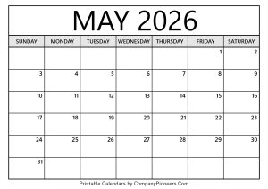 May 2026 Calendar Template Blank