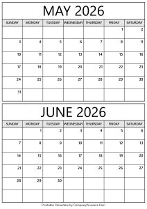 May June 2026 Calendar