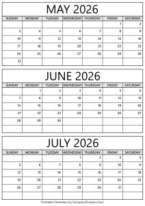 May to July 2026 Calendar