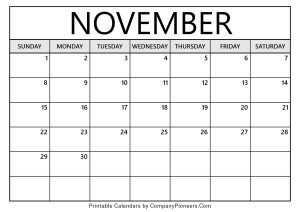 November 2026 Calendar Template Blank