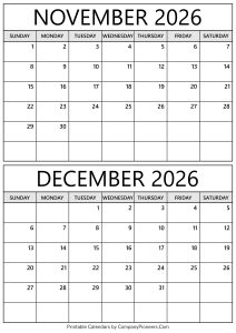 November December 2026 Calendar