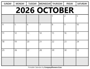 October 2026 Calendar Segoe UI Font