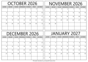 October 2026 to January 2027 Calendar
