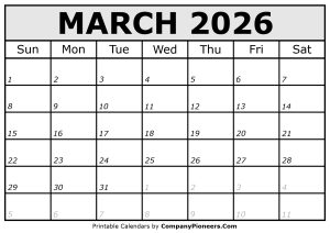 Printable March 2026 Calendar Italic Font