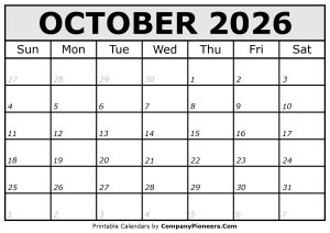 Printable October 2026 Calendar Italic Font