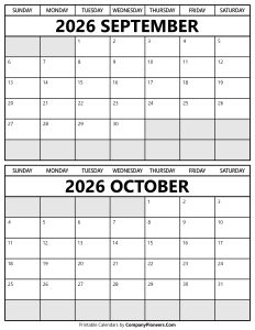 Printable September October 2026 Calendar