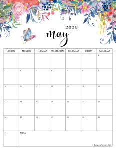 Red Roses Flower May 2026 Calendar with Notes