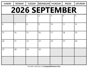 September 2026 Calendar Segoe UI Font