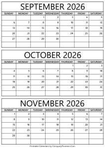 September October November 2026 Calendar