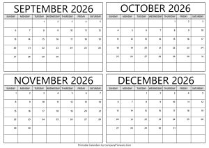 September to December 2026 Calendar