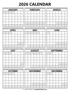 2026 Calendar Segoe UI Font