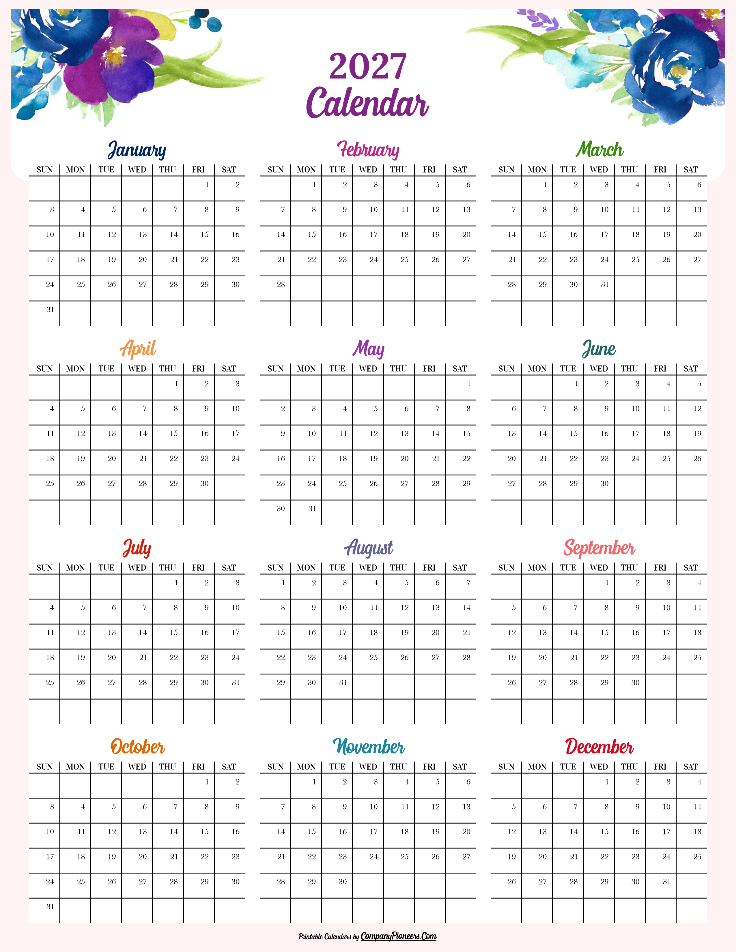 2027 Calendar Floral