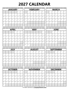 2027 Calendar Segoe UI Font