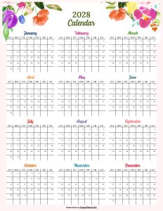 2028 Calendar Floral