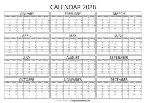 2028 Calendar Template Blank