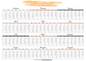 Cute 2027 Calendar Printable Water Color