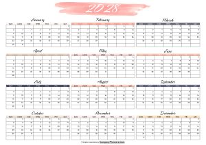 Cute 2028 Calendar Printable Water Color